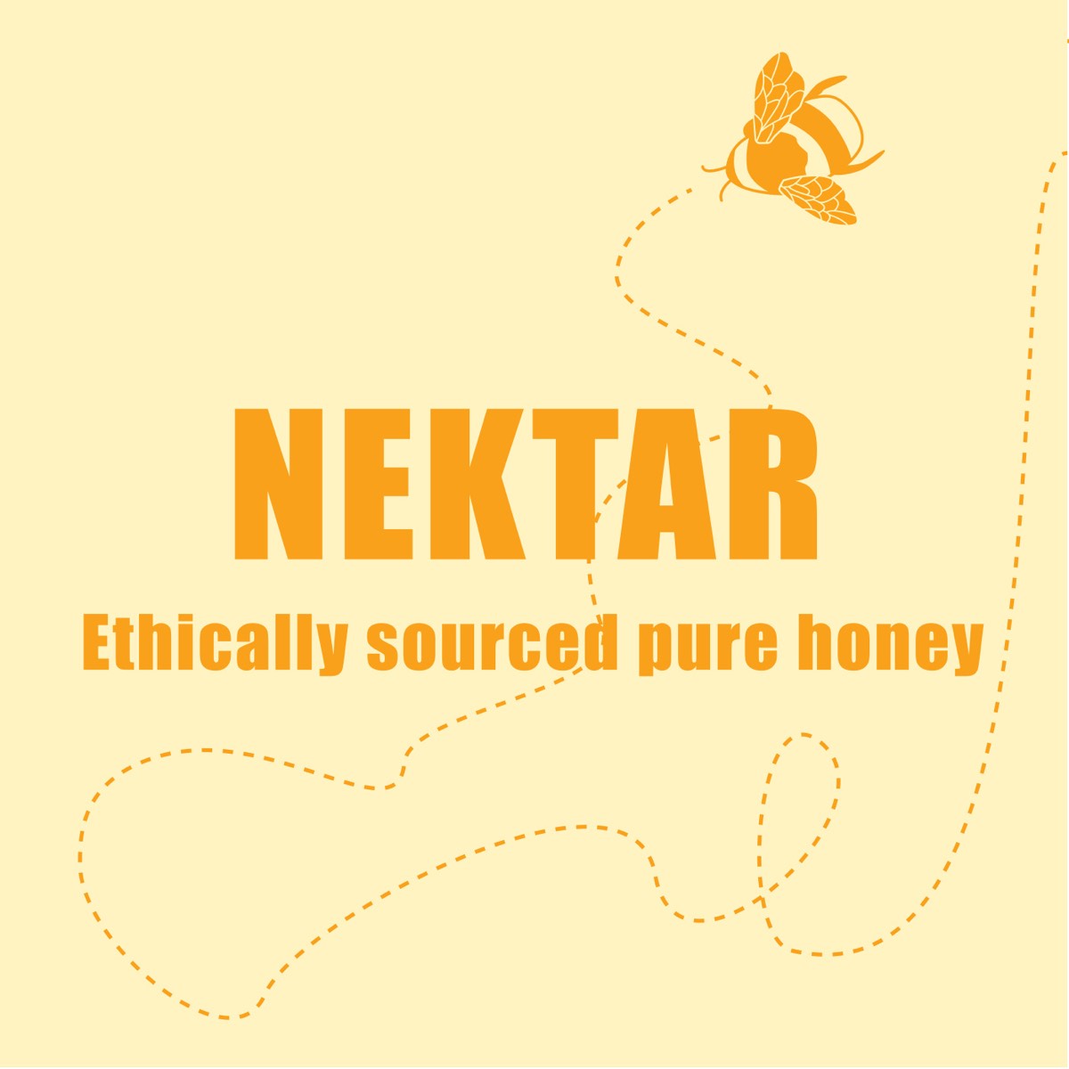Nektar wordmark in orange on cream with a bee and its dotted flight path